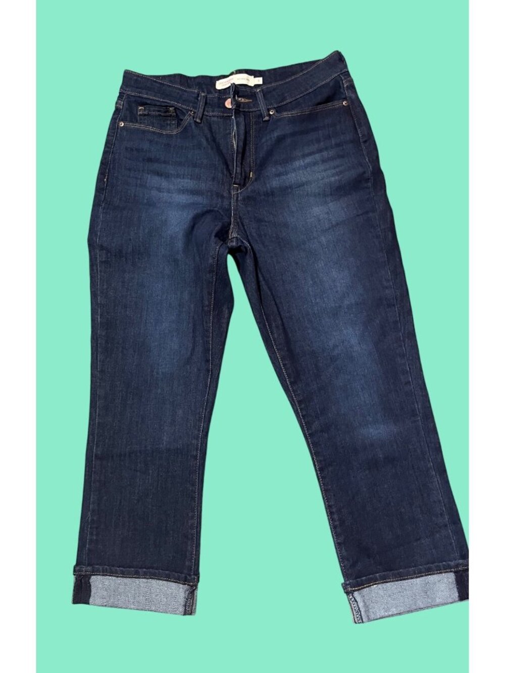 Levi Strauss Signature Womens Mid Rise Capri Jeans Size 4 Dark Wash Cotton Blend